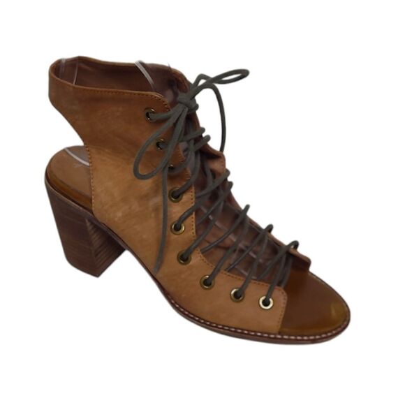 FREE PEOPLE x JEFFREY CAMPBELL minimal lace up‎ brown leather stacked heel 7.5 - Picture 1 of 12